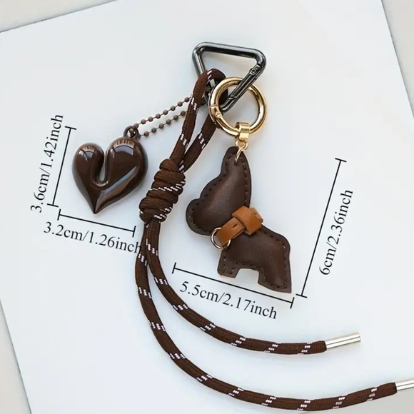 Brown Vegan Leather French Bulldog Heart Bag Purse Backpack Charm - Picture 4 of 4